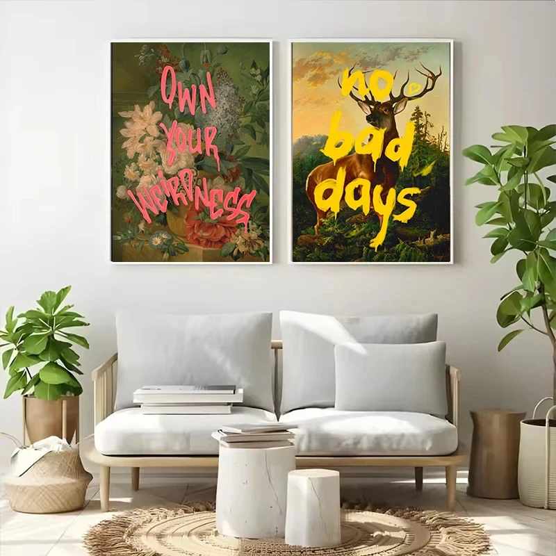Funny Altered Vintage Portrait Flowers Quotes Canvas Painting Female Graffiti Posters Prints Gallery Wall Art Home Decor Cuadros