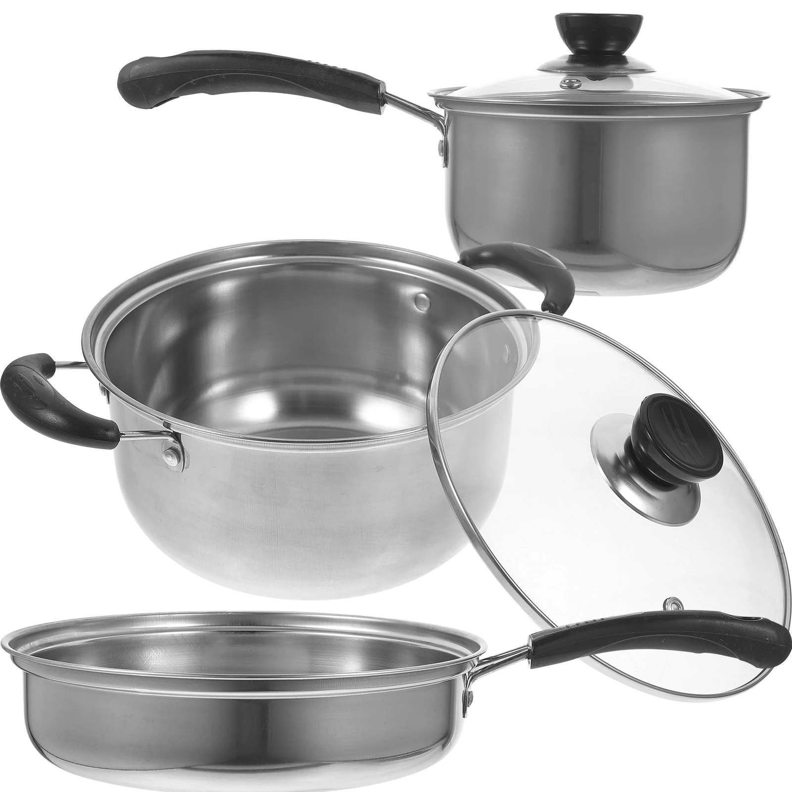 

3 Piece Kitchen Set 16cm Milk Pot 20cm Soup Pot 24cm Frying Pan Stainless Steel Small Saucepan Daily Stockpot Practical