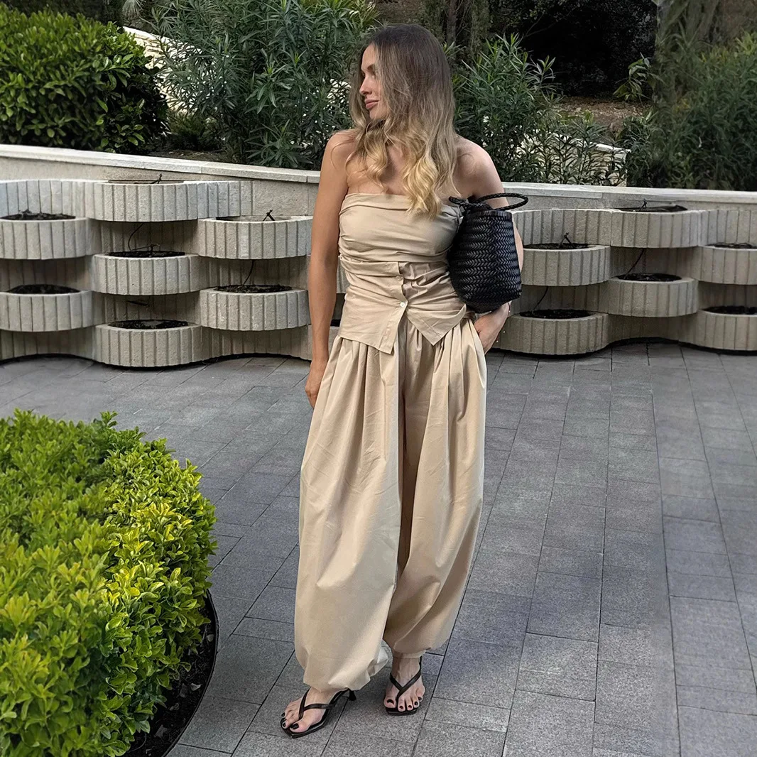 XIZOU Autumn Womens 100% Cotton Loose Lantern Style Ankle Wide  Leg Pants Street Style Casual Lazy Pants Fashion Trousers