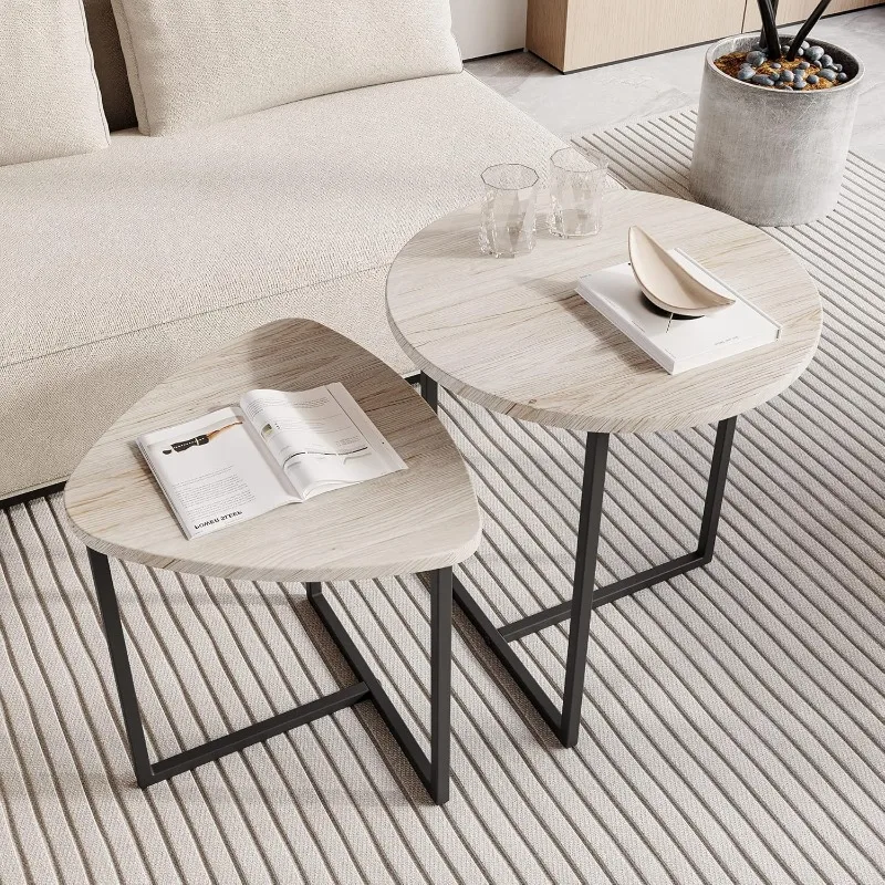 

Round Coffee Table Set of 2 End Tables for Living Room,Black Small Coffee Table Living Room Table
