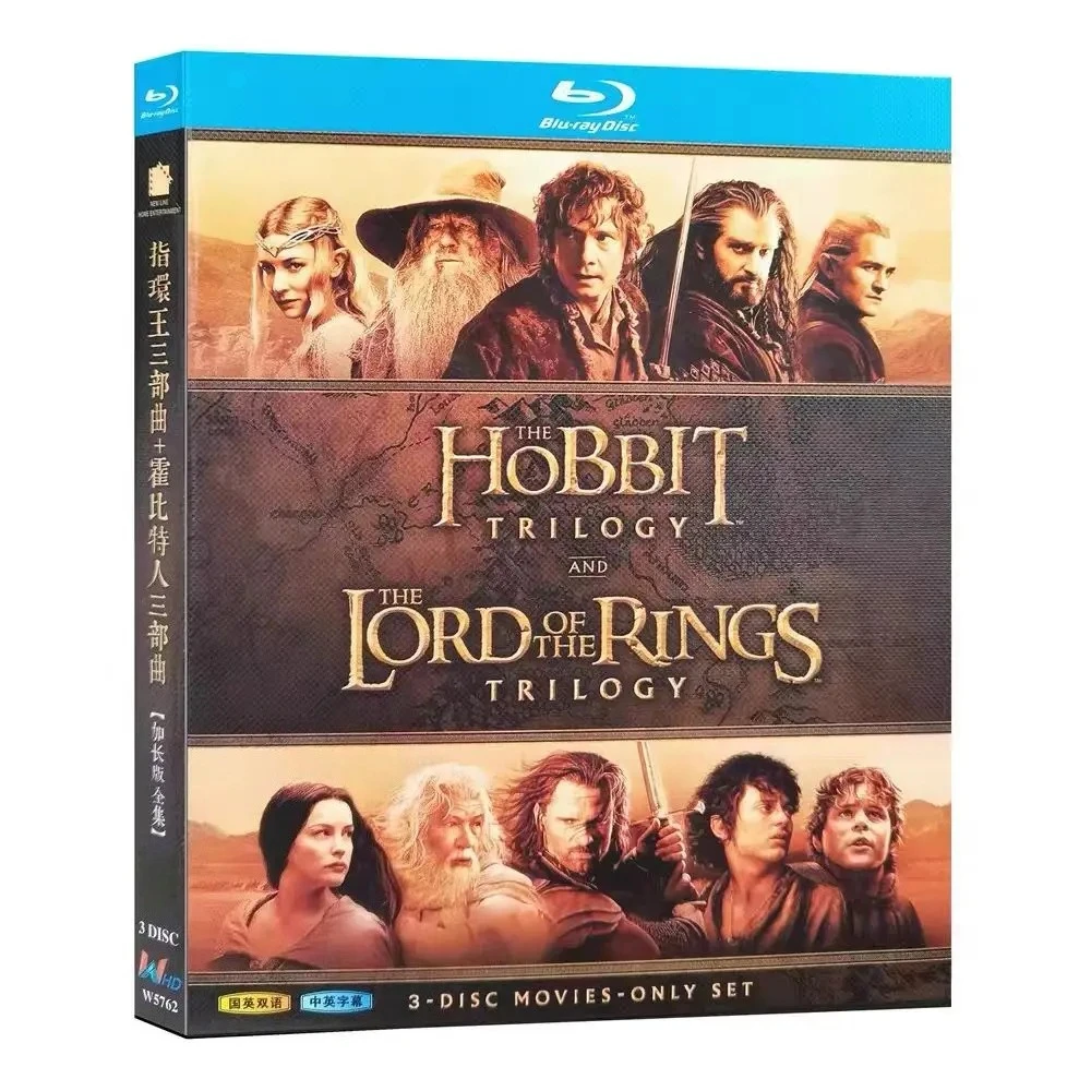 La trilogía El Señor de los Anillos + La trilogía El Hobbit en Blu-ray BD, caja de 3 discos, alta definición