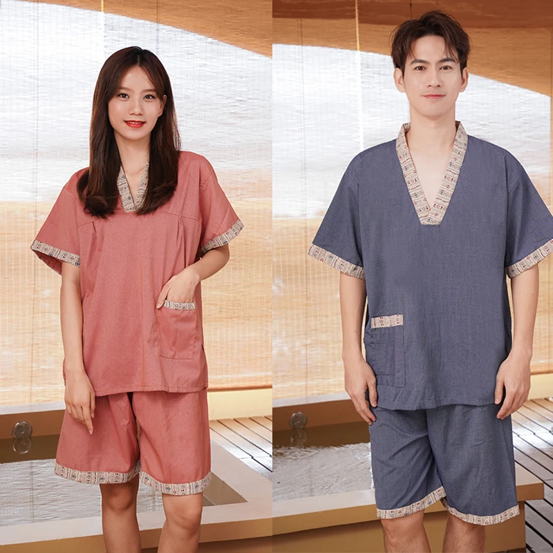 면 땀 증발 의류 여성용 뜸 사우나복 남성용 마사지 족욕 호텔 유카타 테라피 의류 잠옷