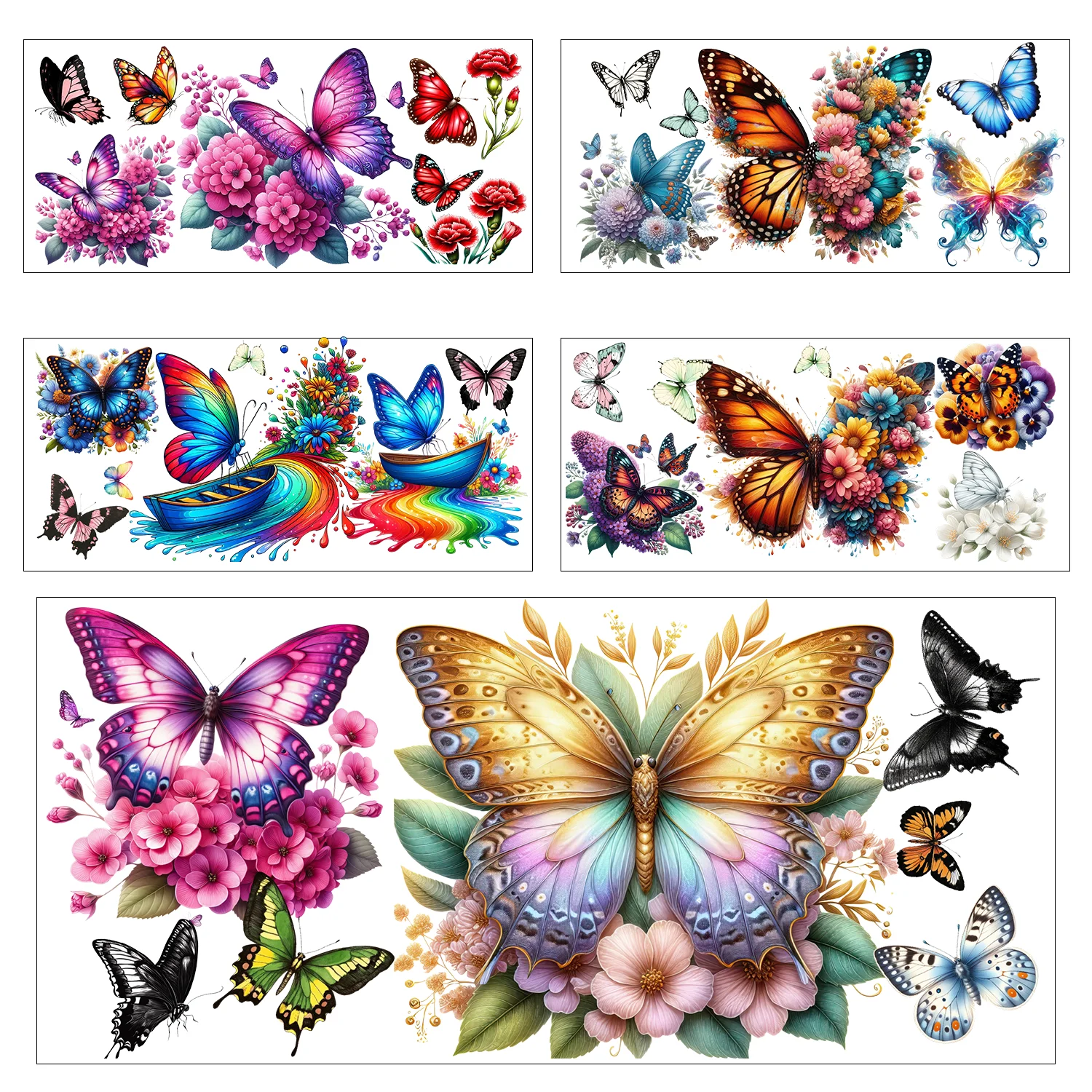 

5 sheets Beautiful Butterfly Series easy peel waterproof DIY Decals 3D transfers uvdtf stickers 16oz uv dtf cup wraps