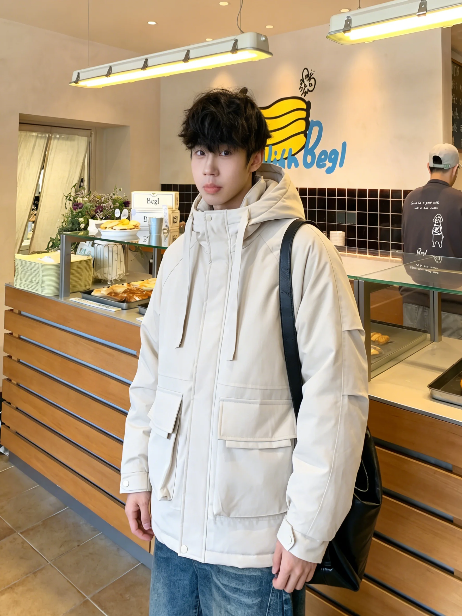 

Утепленная ветрозащитная мужская пуховая куртка из хлопка, зимняя рабочая одежда, прочная молодежная модная куртка-пальто с воротником-стойкой на молнии, с длинными рукавами