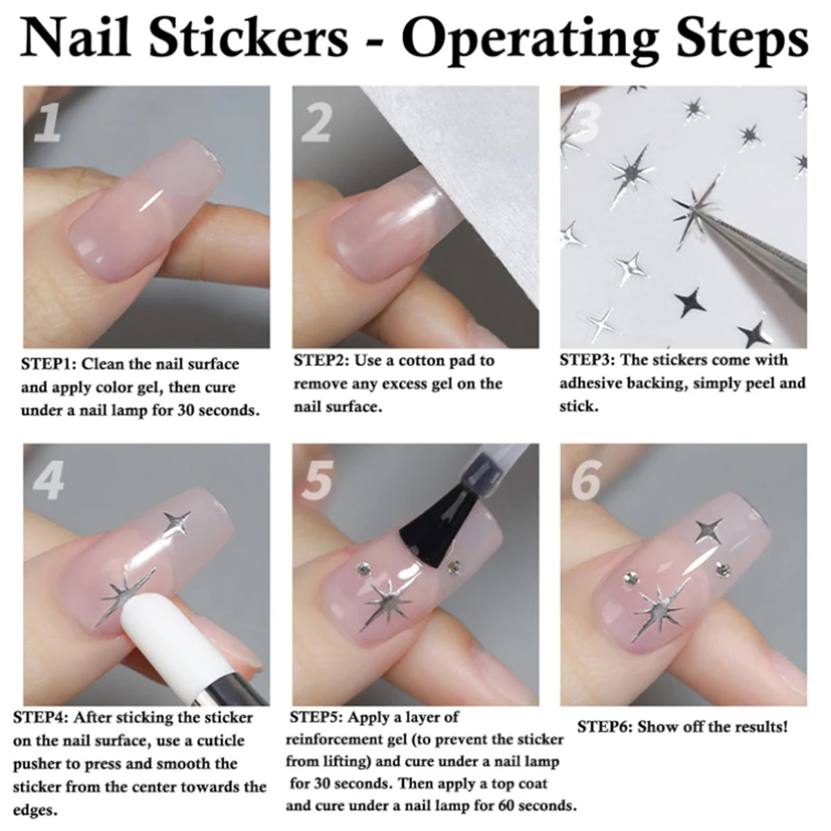 4/8 Sheets 3D Star Nail Art Stickers Black White Gold Embossed Sparkle Nail Decals Shiny Star Nail Stickers for Women DIY Nails