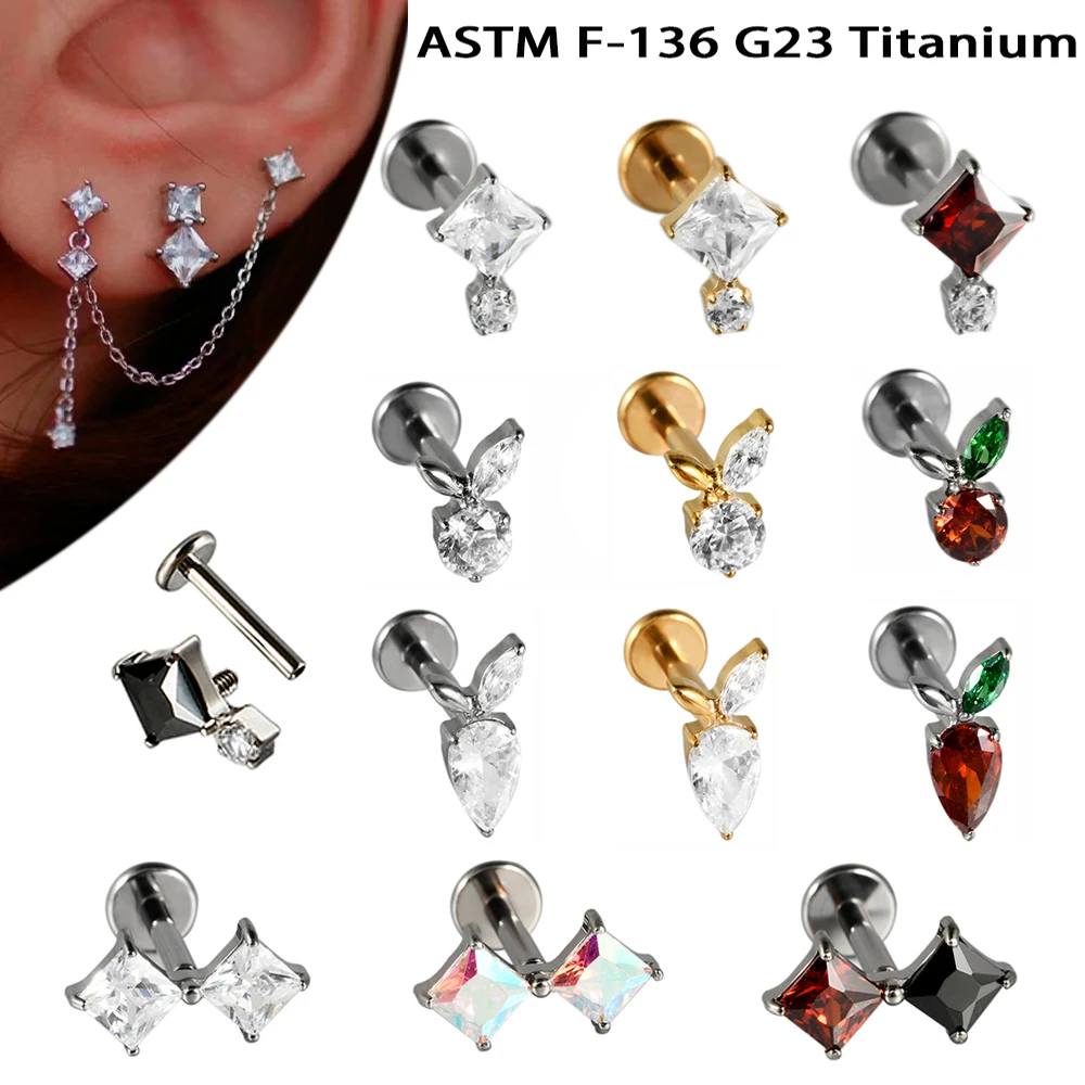 1-5PCS Solide Titan Nette Kirsche Labret Lip Stud Zirkon Helix Tragus Piercing Innengewinde Knorpel Körper piercing Schmuck