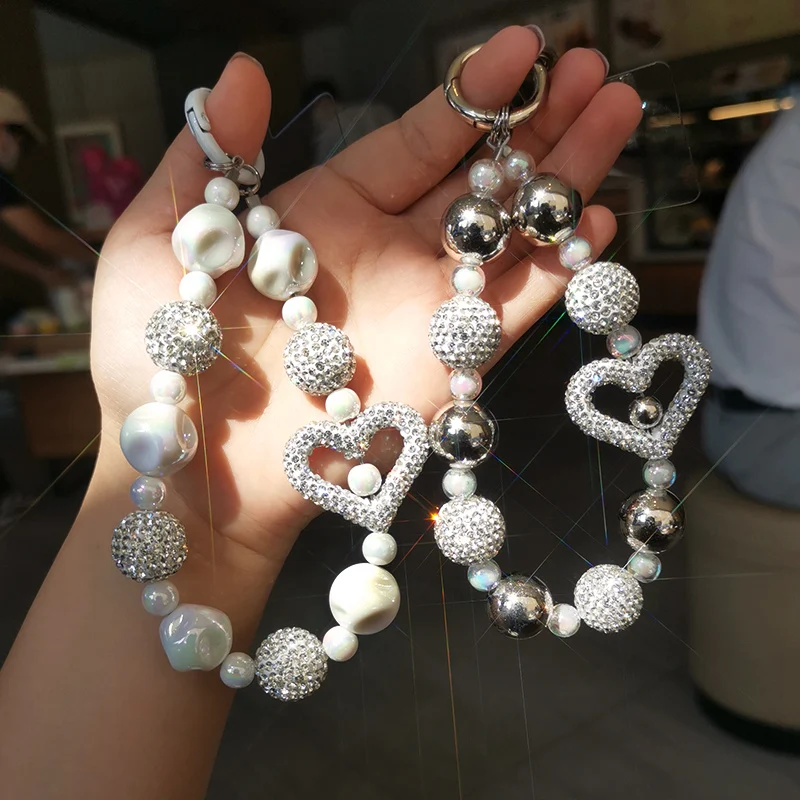 

Мобильный телефон ремешок на запястье с коротким водяным алмазным шариком, с отверстиями, с любовью, с полностью алмазными бусинами, подвеска, универсальный ремешок против потери
