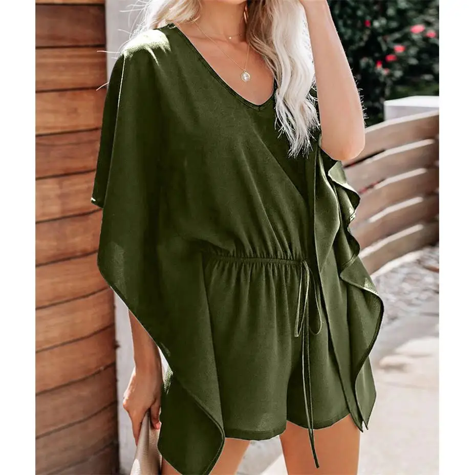 

Женский повседневный комбинезон с v-образным вырезом на талии и высокой шнуровкой цвета Blo Faionable и удобная одежда среднего возраста и ly