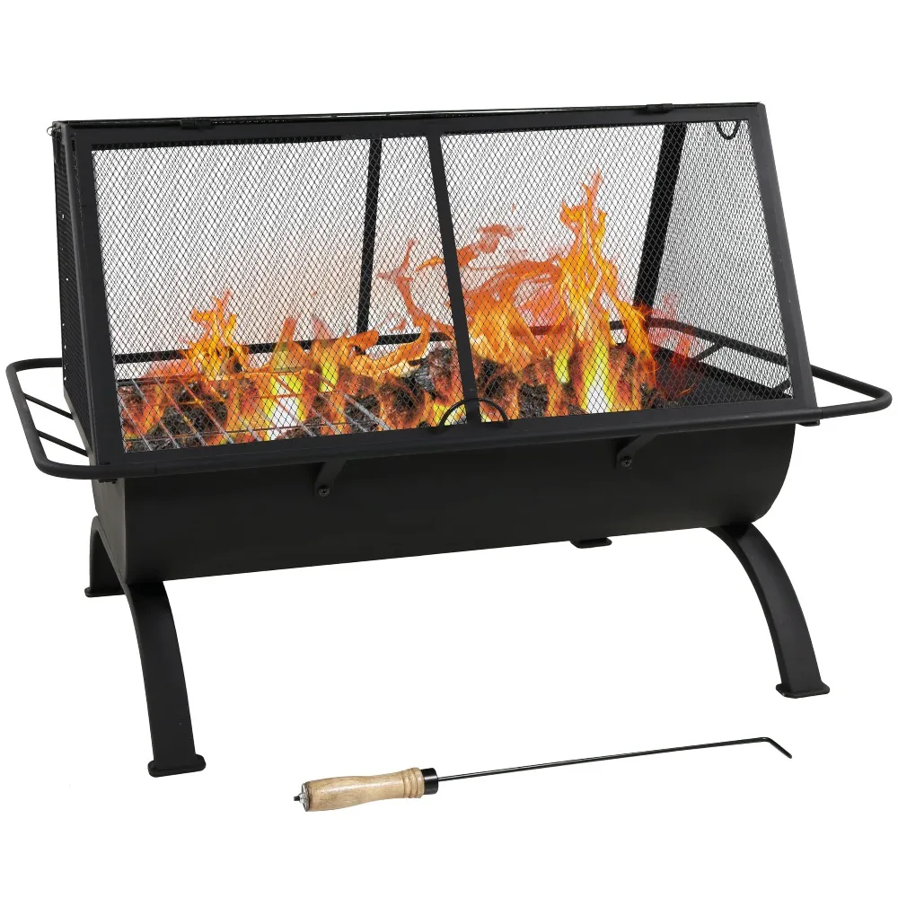 Sunnydaze Northland Rectangle Fire Pit with Grill, Heavy Duty Steel, 36