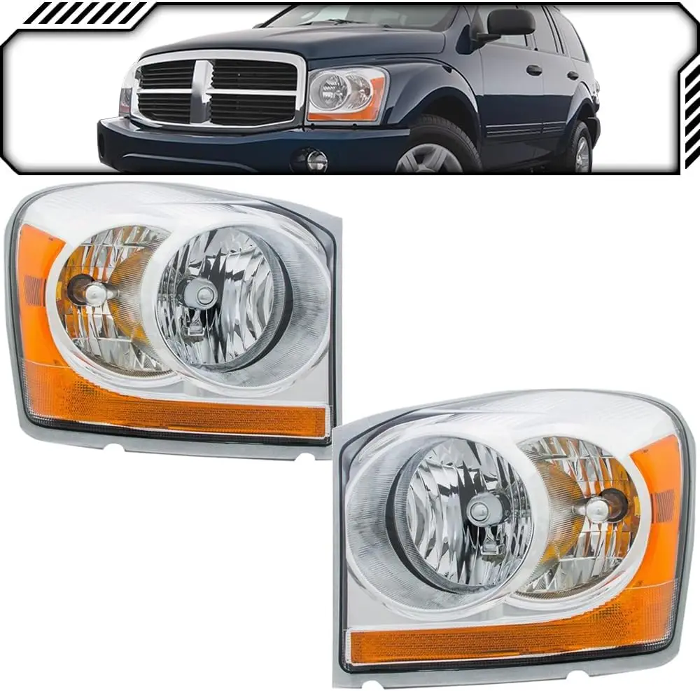 

OE Style Halogen Headlights Chrome Assembly Replacement for DODGE 03-05 DURANGO [ CH2502147 CH2503147 55077721AC 55077720AC ] Pa