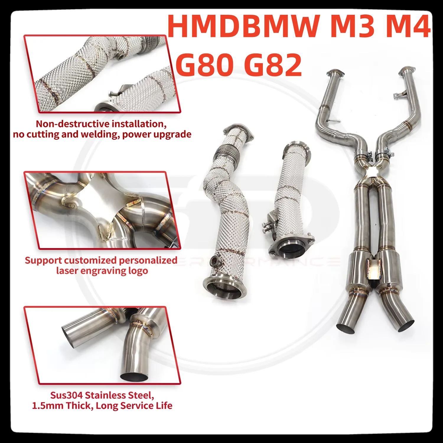 HMD Hot Sale Exhaust System Stainless Steel Performance Middle Pipe and Downpipe BMW M3 M4 G80 G82 X-pipe With Resonator