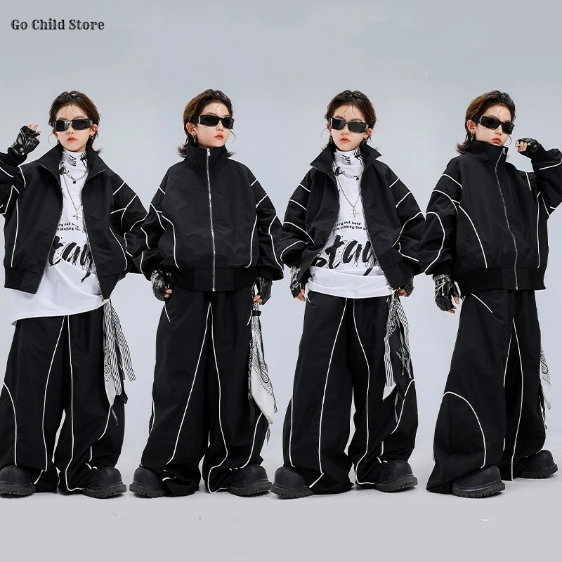 Jungen Hip-Hop Coole Jacke Weite Hosen Mädchen Sportjacke Jogginghose Kinder Jazz-Kleidungssets Teenager Streetwear Trainingsanzug