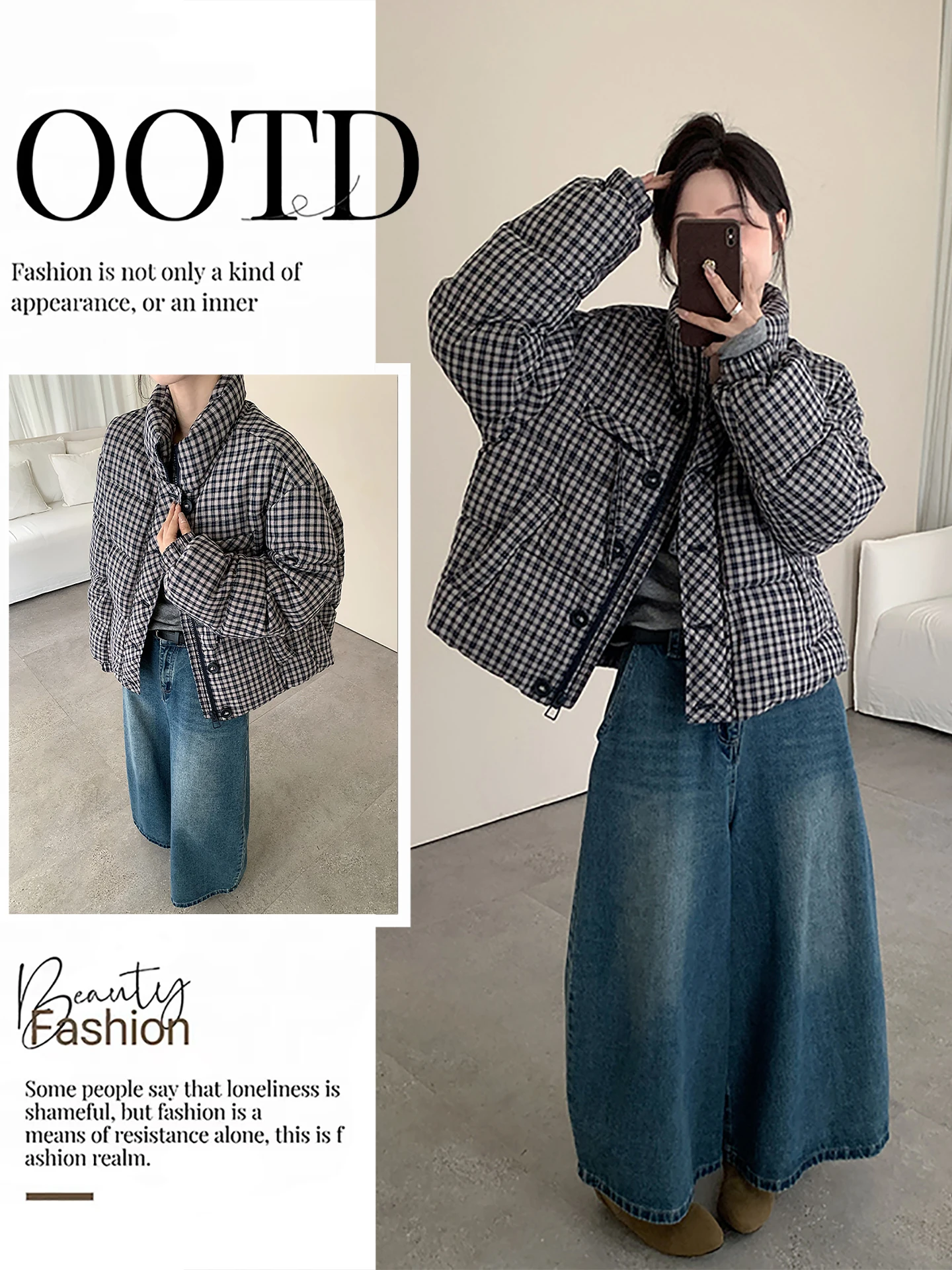 

Trendy Plaid Cotton Jaet Women's Stand Collar Bread Sle Coat Winter New Arrival Versatile Age Reduction Faionable Commute