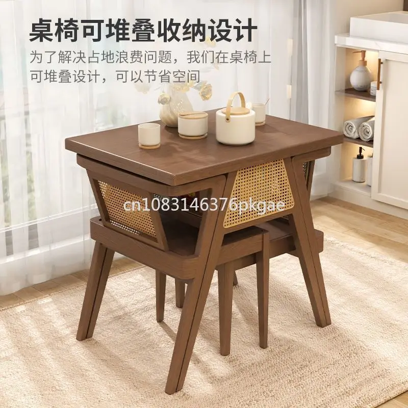 Solid Wood Balcony Small Table and Chairs Creative Leisure Living Room Dining Table and Chair Combination Furniture