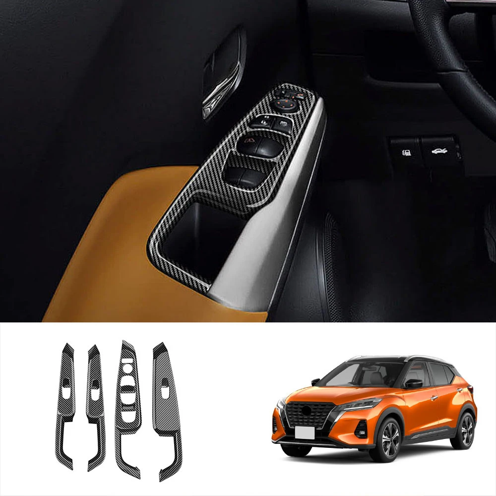 

For Nissan Kicks 2020 2022 Car Accessories Window Glass Lift Button Switch Frame Panel Protection Auto Interior Trim Stickers