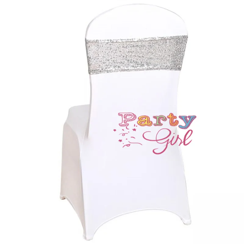 Nice Looking Single Layer Lycra Sequin Chair Band Spandex Chair Sashes For Wedding Chair Cover Event Party Decoration