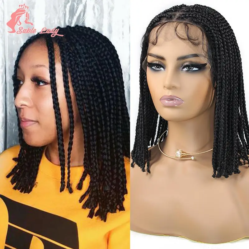 Short Bob Braided Wigs Full Lace Front Box Braid Wigs Synthetic Black 360 Lace Frontal Cornrow Wigs Braid African Women 10 Inch