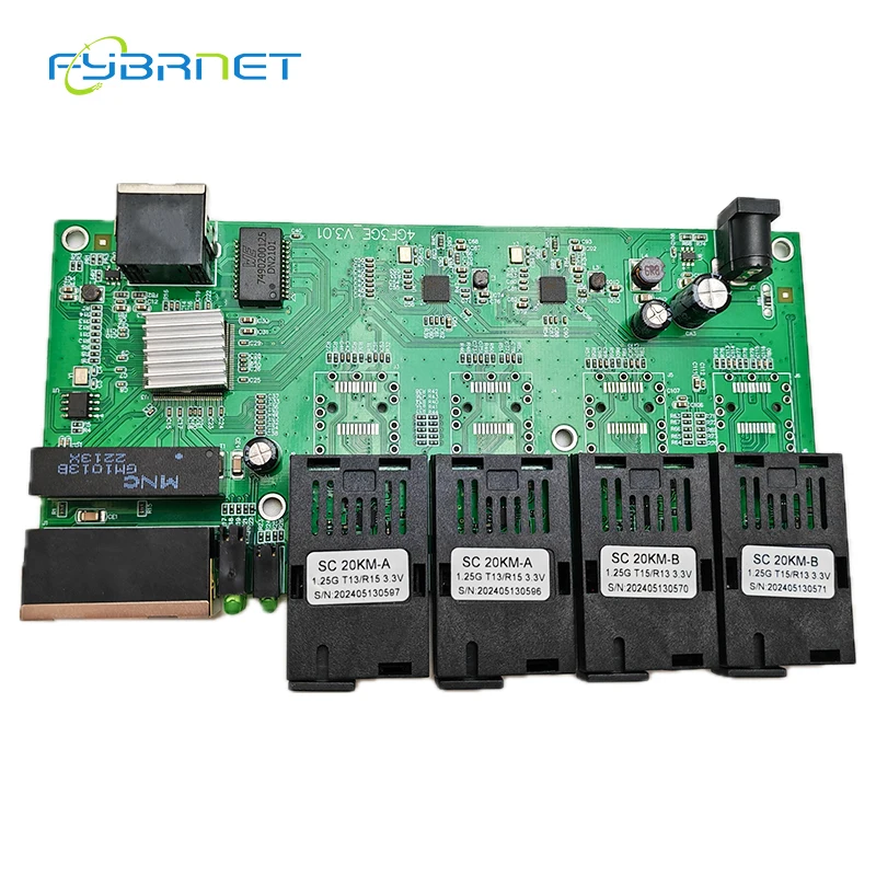 100/1000M Gigabit Ethernet Switch 20KM 4 x 1.25G Fiber Port SC 3 1000MBPS RJ45 Optic Fiber PCBA Board 4F3E PCBA Board