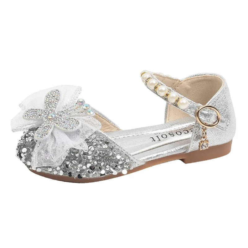 

Spring Girls' Princess Shoes Fashion Sequins Butterfly Children's Leather Shoes Soft Sole Anti Slip Dance Performance Sandals