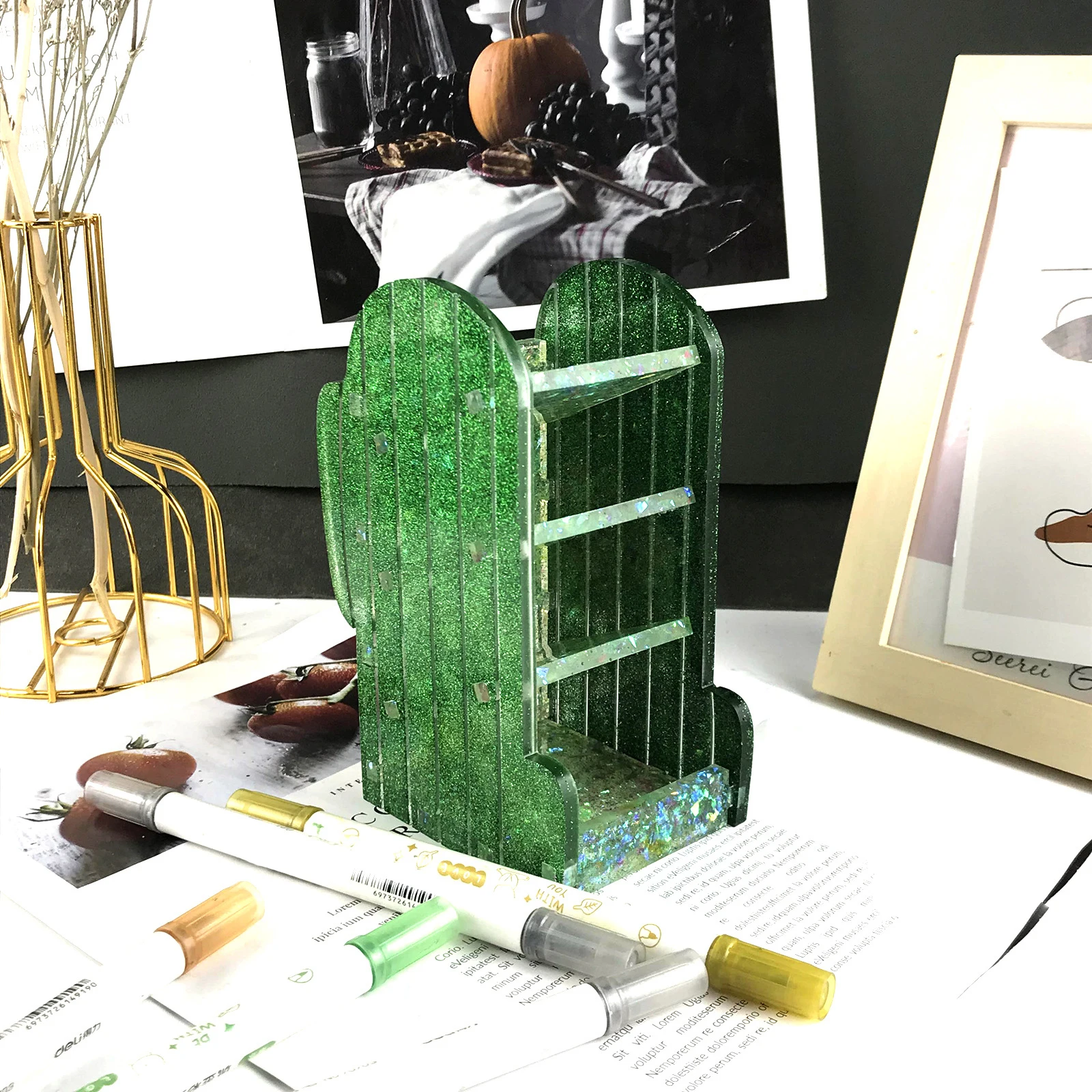 Soporte de resina epoxi para bolígrafos de Cactus, molde de silicona para escritorio de oficina, banco de trabajo, costura, estante de almacenamiento, herramientas de decoración del hogar
