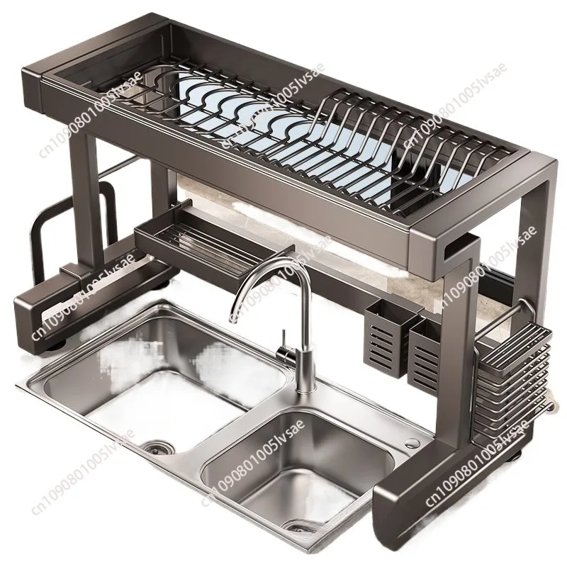 

New Dish Drying Rack Kitchen Over The Sink Dish Drain Rack Utensil Holder Sink Stainless Steel Matt Black