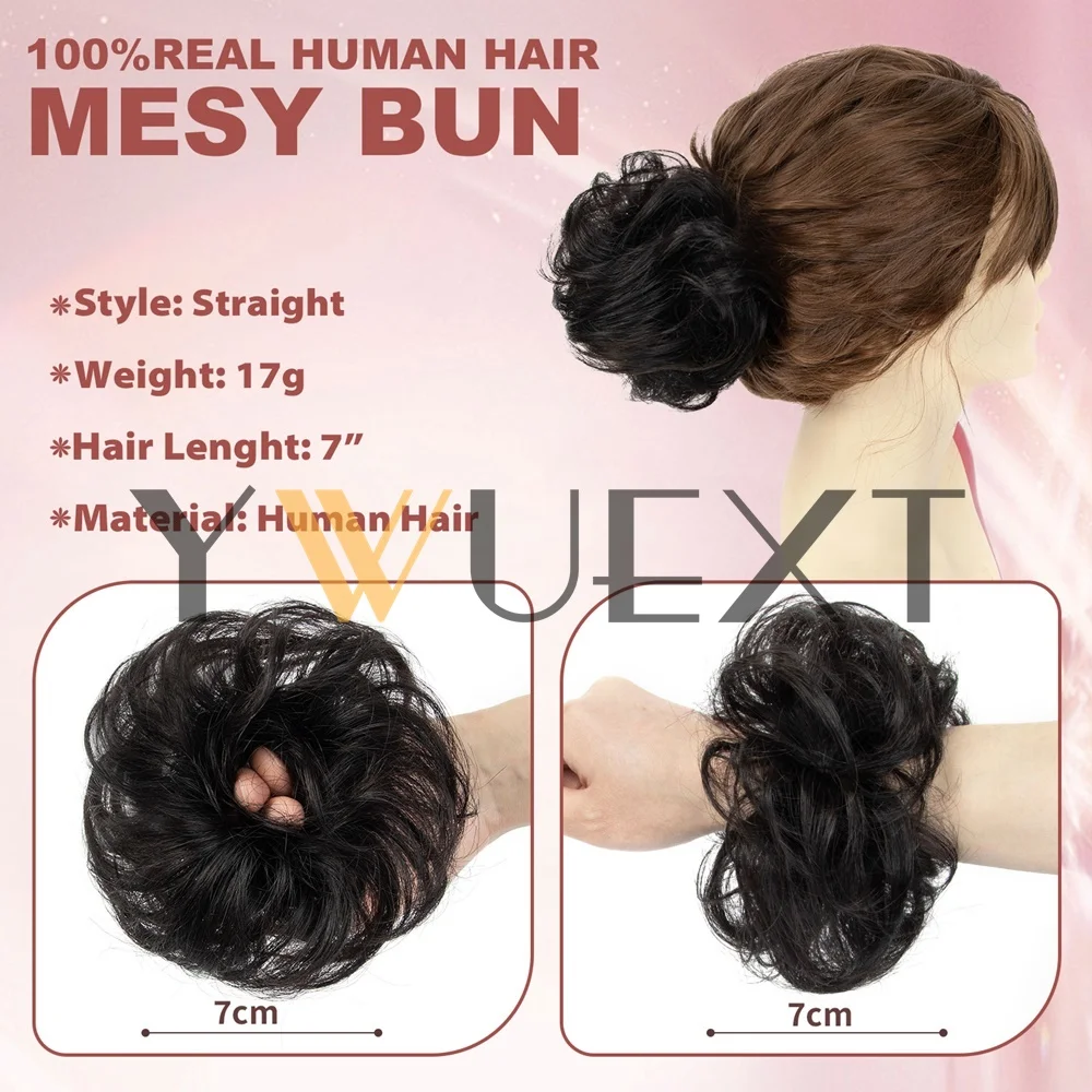 Curly Natural Human Hair Bun Chignon Updo Donut Real Hair Extensions Flexible Elastic Band Hair Piece 9 Colors Available image 3