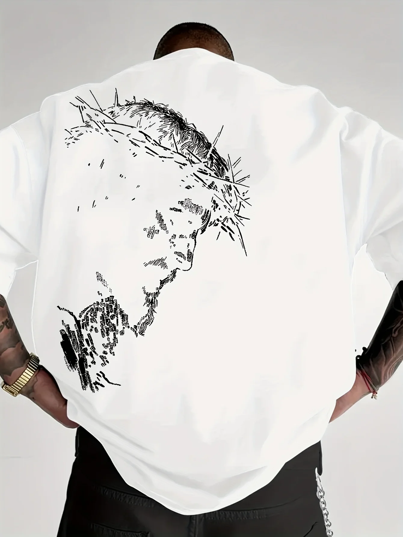 Artistic Thorn Head Portrait Personalized Pattern Round Neck  Casual Humorous Top Daily Skin Friendly Trendy Street Short Sleeve