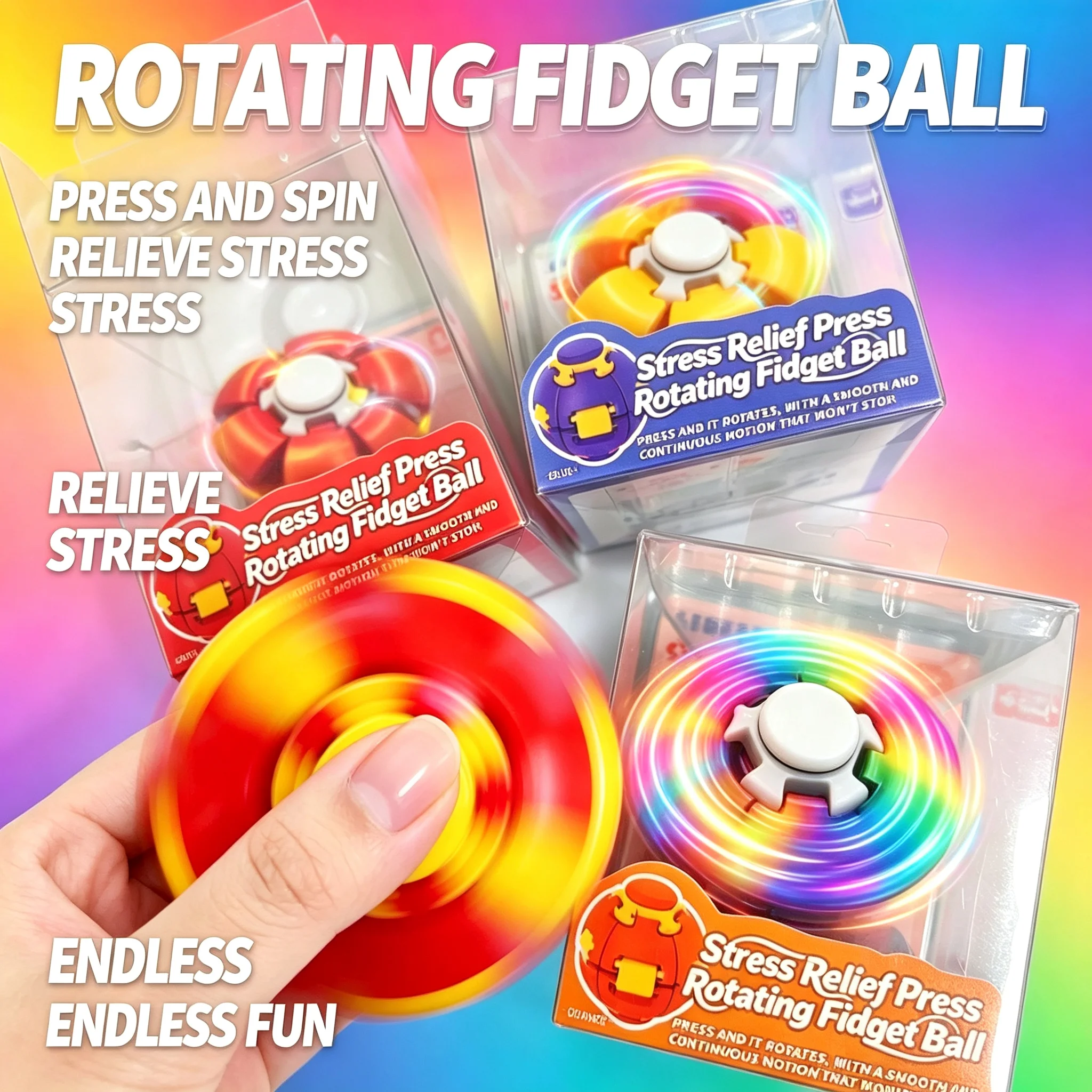Multicolor Press Rotating Fidget Ball - Creative Finger Spinner Anti-Anxiety Focus Sensory Toy Portable Small Present
