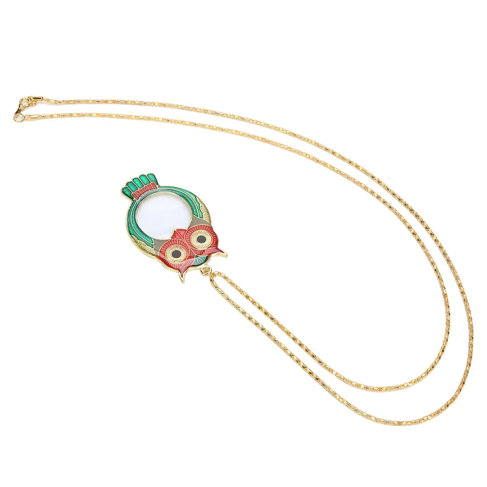 

Cute Owl Pattern Necklace Magnifying Glass Metal Small Magnifying Glass Reading Magnifier Green Pendant Magnifier Book Reading