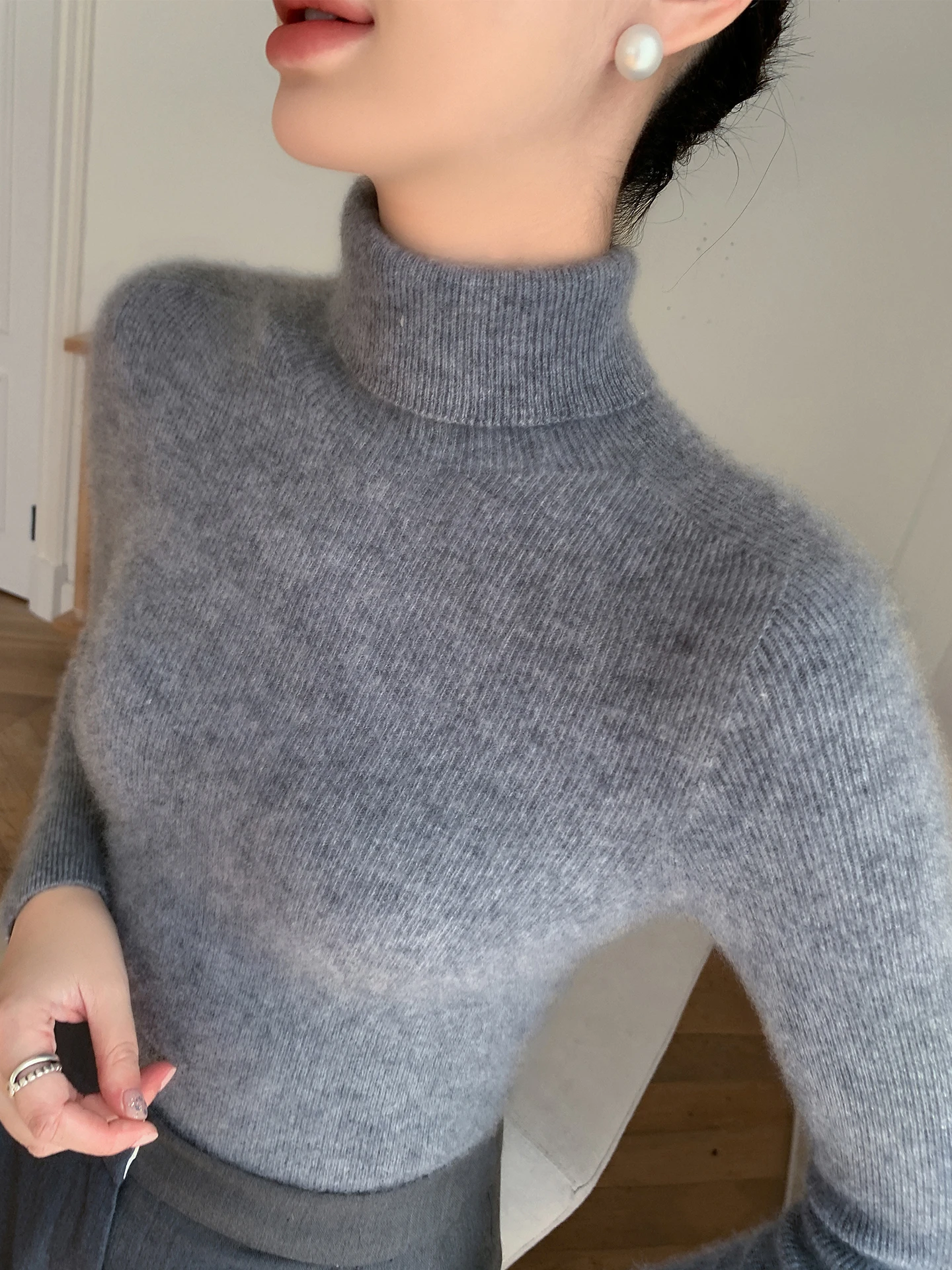 

Stylish High Neck Sweater Women's Autumn Winter Slim Fit Long Sleeve Knitted Top Warm Soft Commute Style Color Base Layer