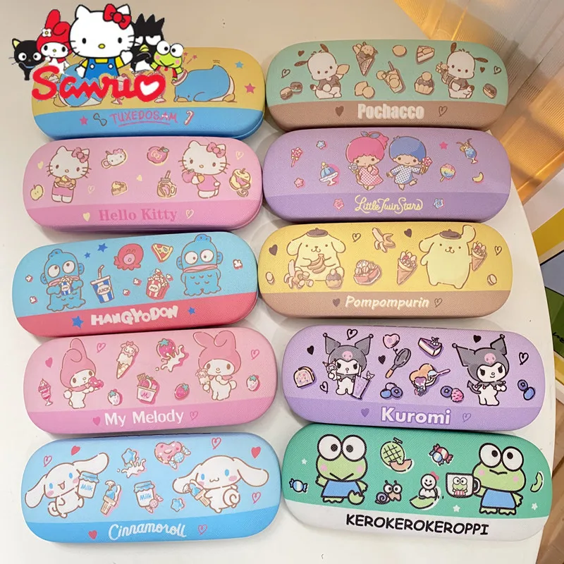 Sanrio Melody Kuromi Hello Kitty Cinnamoroll Pochacco Glasses Case Rainbow Bear Cartoon Cute Student Frame Myopia Storage Box