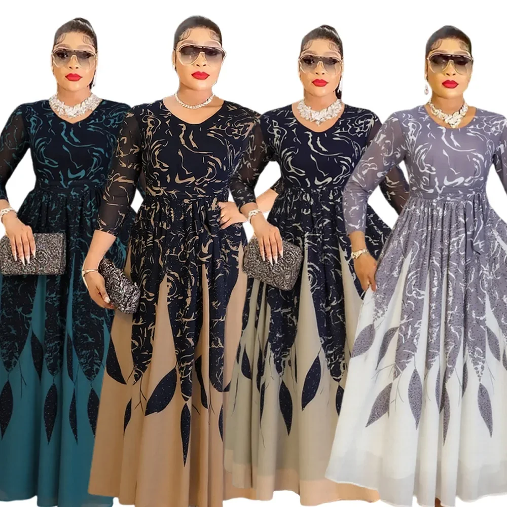 

2025 Plus Size African Party Dresses for Women New Fashion Dashiki Ankara Wedding Evening Gown Elegant Outfis Muslim Maxi Dress