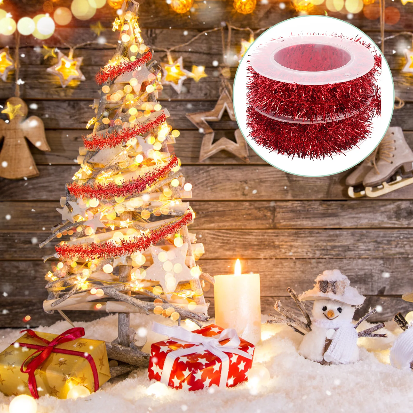 

2 Rolls Metal Wire Tinsel Garland Snowflake Pattern Christmas Hanging Decor Xmas Tree Decoration Party Supply Colorful Festival