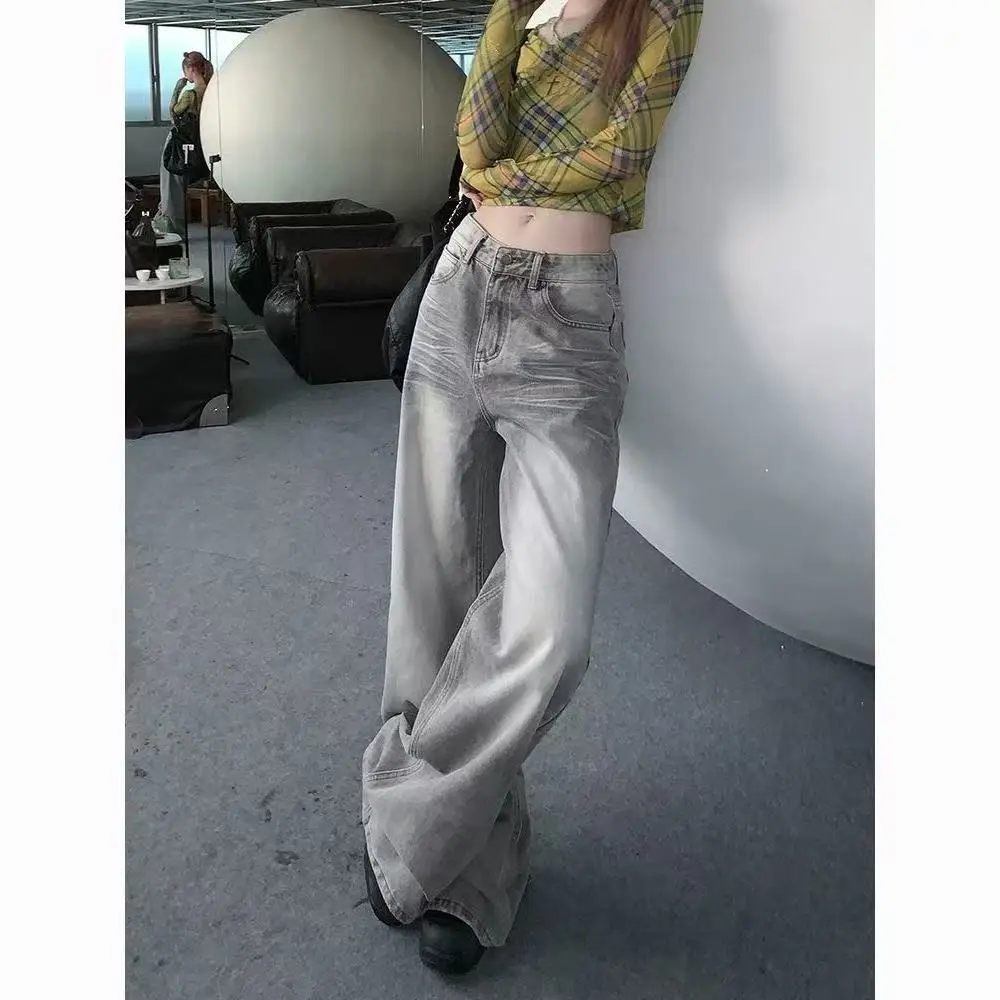 

Retro American Wide Leg Jeans Men's Autumn Winter New Wave Sensation Loose Straight Floor-Length Pants Cotton Elastic Denim