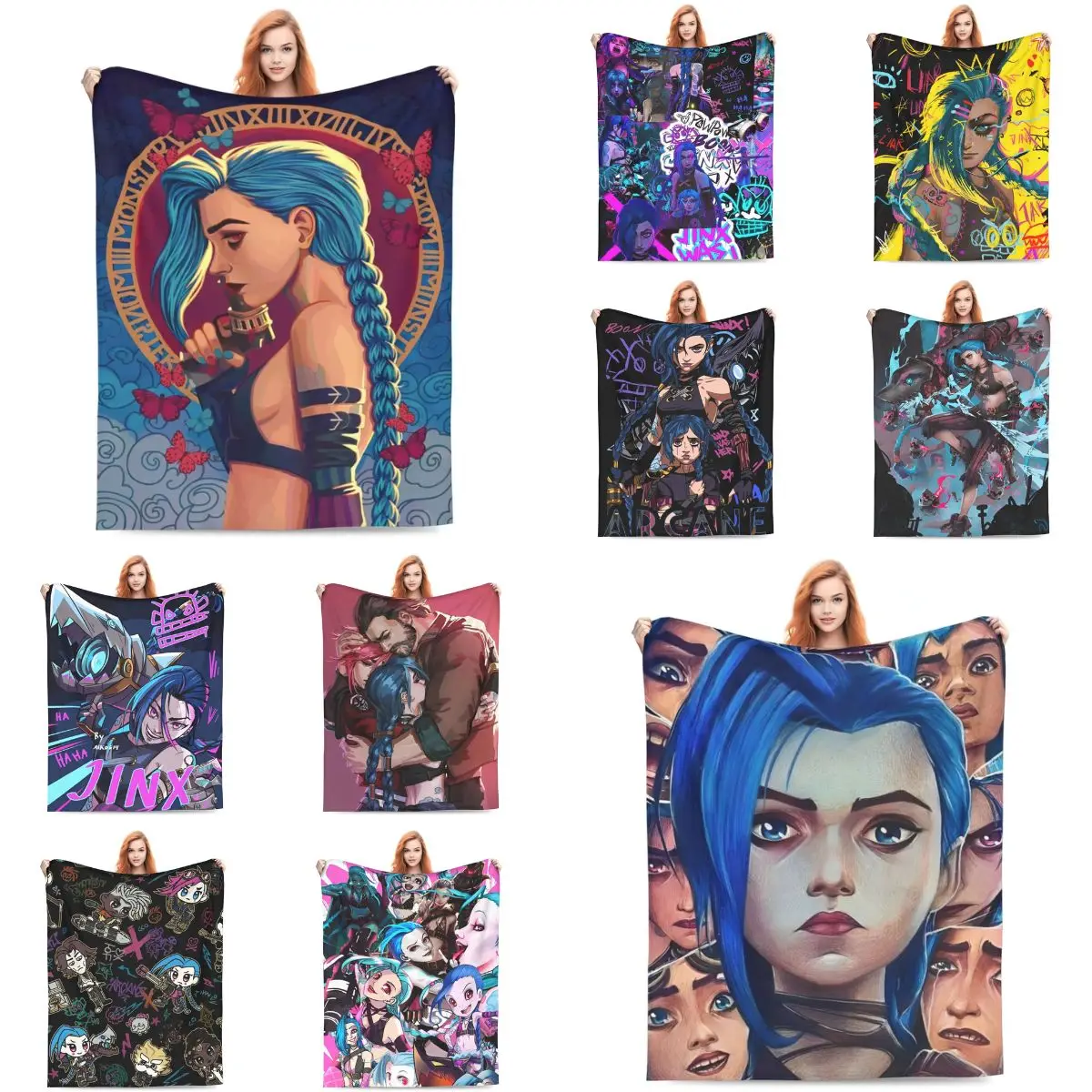 Cartoon Jinx Arcane Blanket Quality Soft Throw Blanket Winter Picnic Bedroom Aesthetic Bedspread