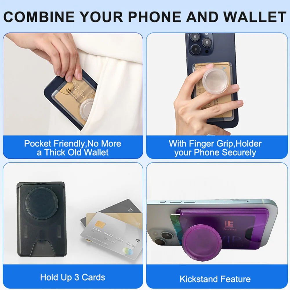 Grippopso For MagSafe Wallet Magentic Phone Card Grip Holder, 2 w 1 Wallet For iPhone 15 Pro Max 14 13 Or Samsung Stand — zdjęcie 7