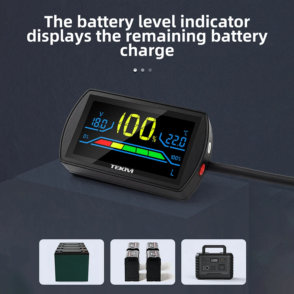

DC 7-100V 2-Wire Color Screen Voltage & Battery Capacity Indicator Universal for Lithium & LiFePO4 Battery Power Display Monitor