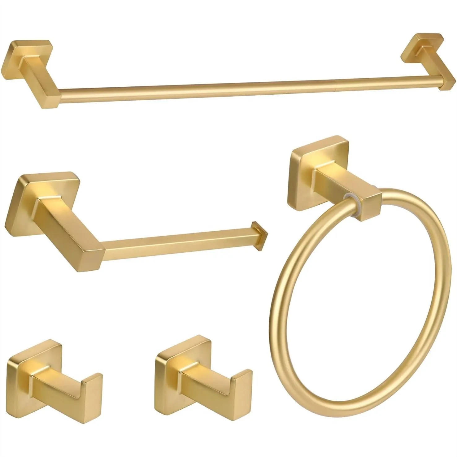 

5 Pieces Brushed Gold Bathroom Hardware Set, Stainless Steel 23.6" Towel Bar, Toilet Paper Holder, Towel Hooks, Rust-Proof