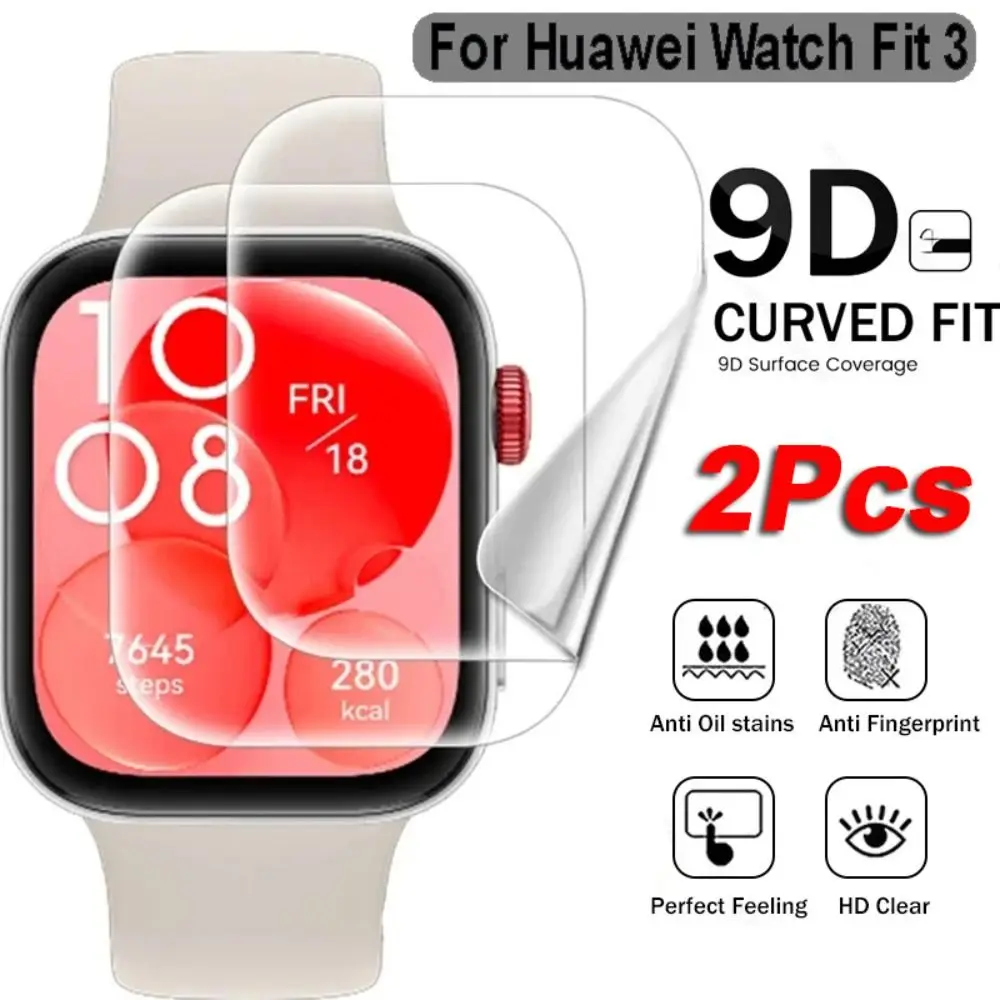 2Pcs TPU Protective Films Anti-Scratch Clear Screen Protector Accessories Smart Watch Clear Hydrogel Film for Huawei Watch Fit 3