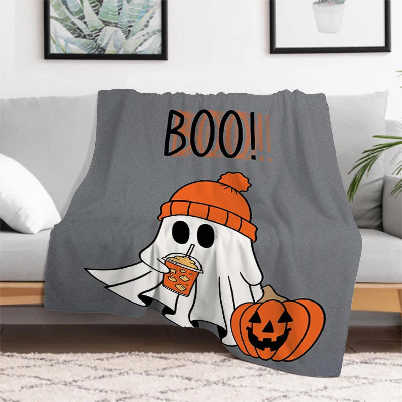 

Halloween Blanket Ghost Pumpkin BOO Print Soft Plush Spooky Festive Design Home Decor Sofa Bed Living Room Holiday Party Gift