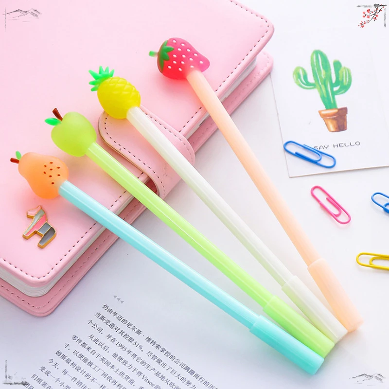 24 Pcs Creative Fruit Pie Gel Pens Set Student Stationery Candy Color Fruit Shape Writing Tools Office Supplies Back To School