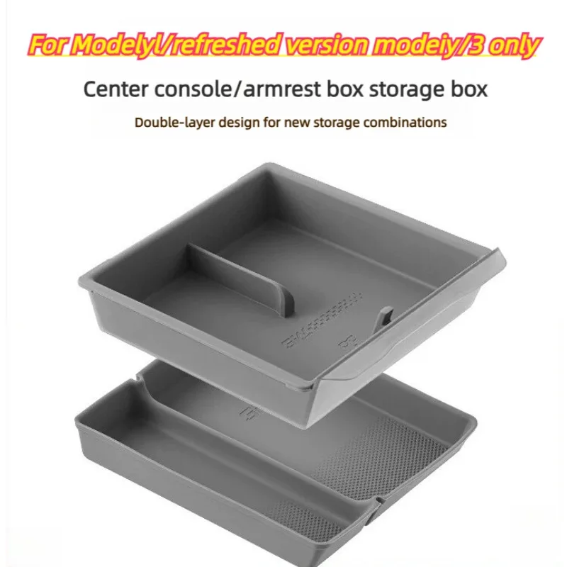 

Silicone Armrest Storage Box Pad Upper Lower Layer Mat For Tesla Model 3 Y YL Center Console Organizer Interior Accessories