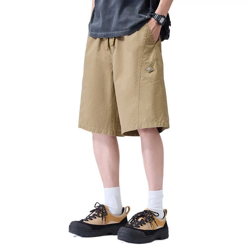 New Men's 100% Cotton Casual Shorts, 2026 Summer Multi-Color Loose Wide Leg 5 Inch Shorts, Drawstring Elastic Waist Shorts