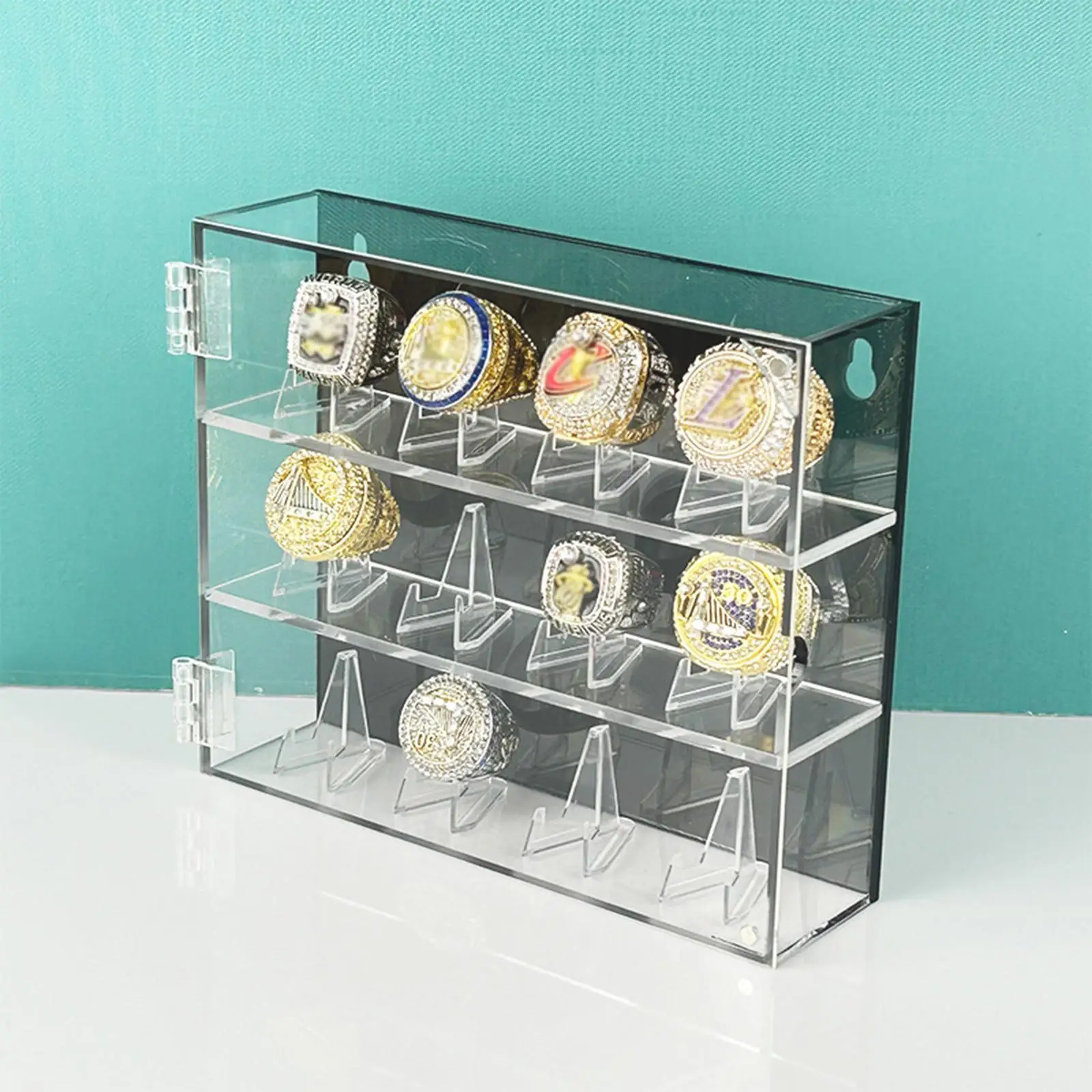 Acrylic Rings Display Case Storage Box Clear, Championship Ring Display Case Trophy Ring Organizer Box for Closet Bedroom