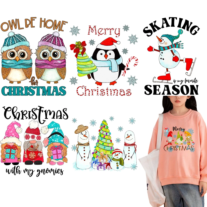 

New Design Christmas Patch For Clothing DIY T-Shirt Thermal Sticker Iron On Transfer For Clothes Snowman Penguin Hoodies Patch