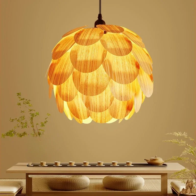 Creative Pine Fruit Chandeliers Nordic Dining Living Room Lighting Restaurant Study Decoration Led Bamboo Wood Art Pendant Lamps