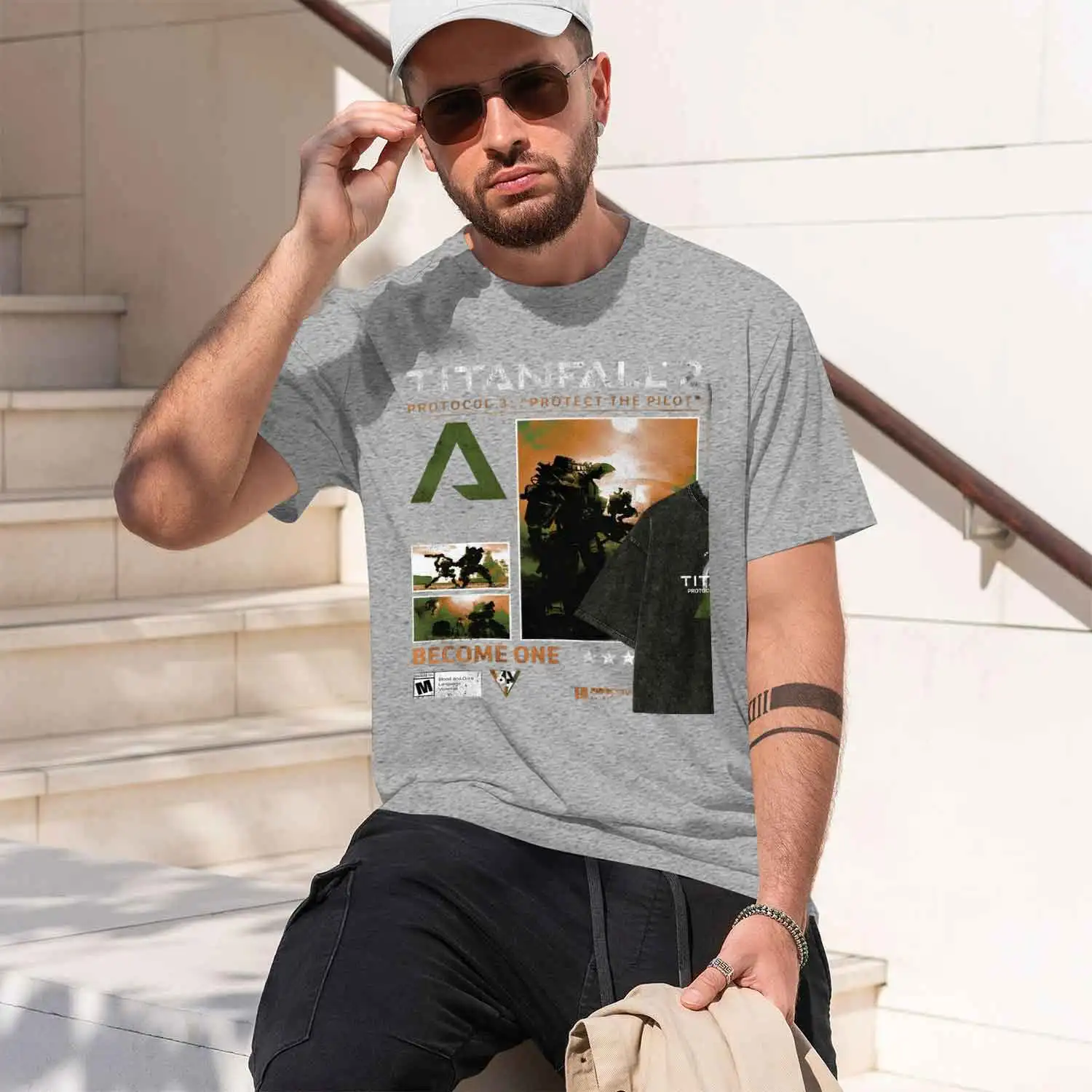 Graph Design Men's T-Shirt Titanfall 2 Protocol 3 Protect The Pilot Gaming Theme Summer Casual Wear For Gamers And Sci Fi Enthus view 3