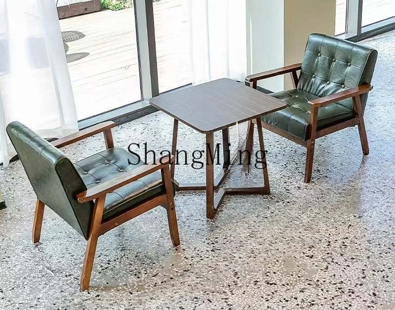 

FG modern simple leisure chair three-piece bed and breakfast room solid wood Internet celebrity table and two chairs