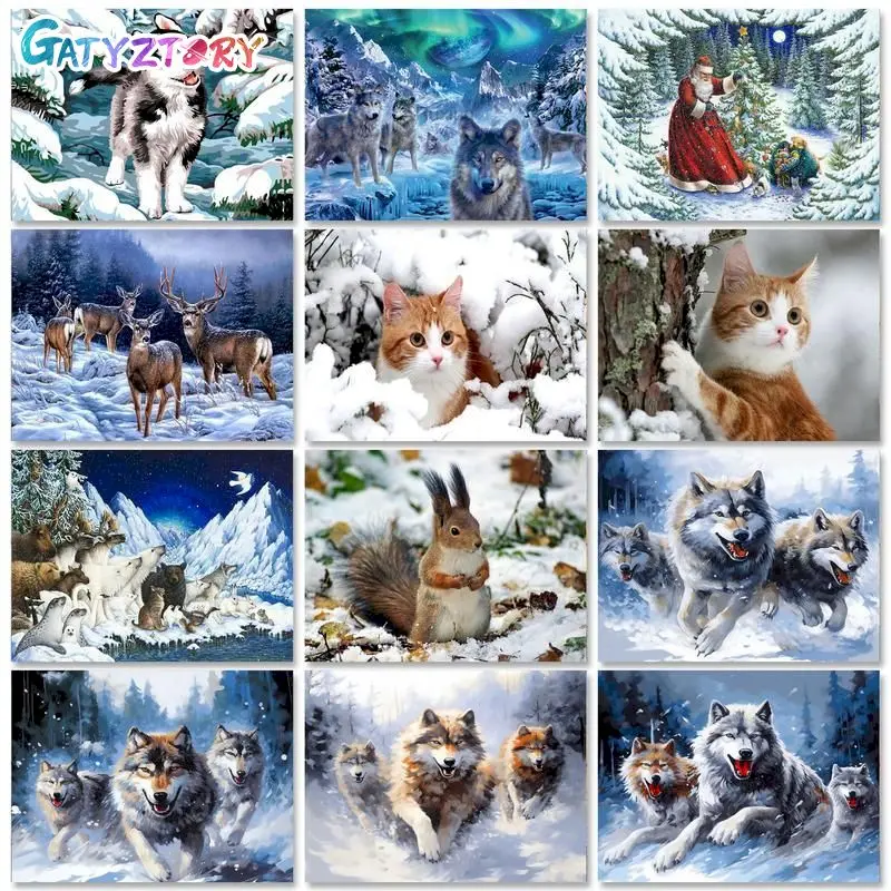 

GATYZTORY Oil Painting By Numbers Wolf Winter Landscape Animal Unique Gift On Canvas Decoratice Painting Acrylic Paints Diy Set