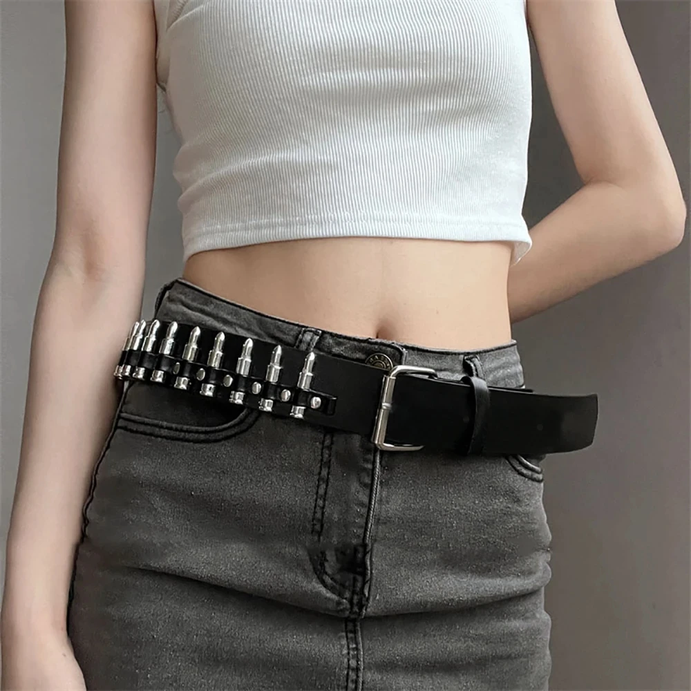 

PU Leather Studded Belt for Men Women Gothic Western Cowboy Wide Waistband Adjustable Fashion Bullet Waist Belts Accessories